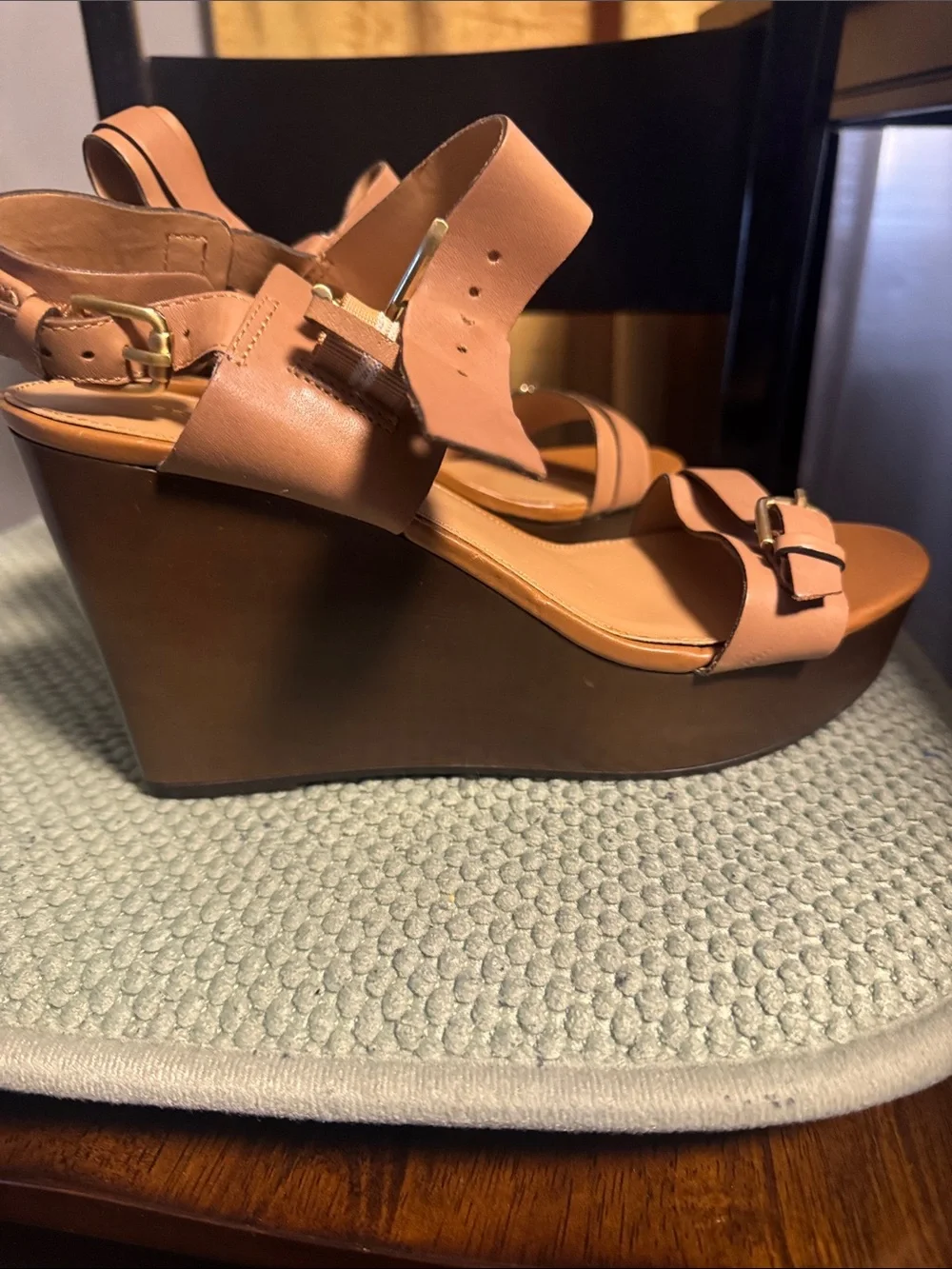 Franco Sarto Cognac Leather Strappy Ankle Sandals